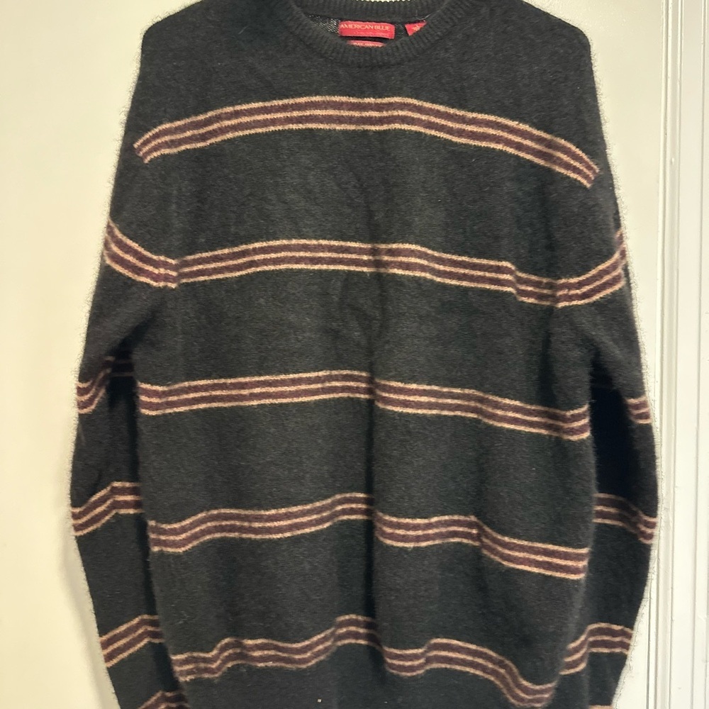 American Blue Sz: L 100% Himalayan Yak Striped Extra Soft Fuzzy Pullover sweater
